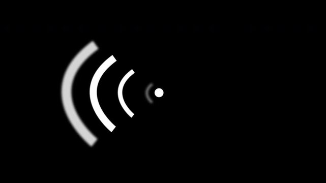Wireless wifi signal icon expanding waves animation on black