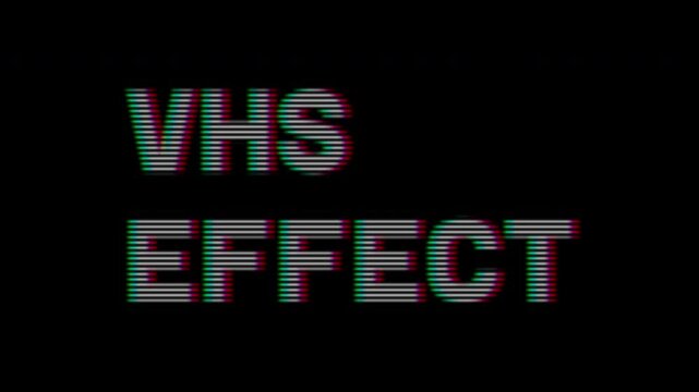 Vhs effect text animation with retro scanlines and glitch distortion