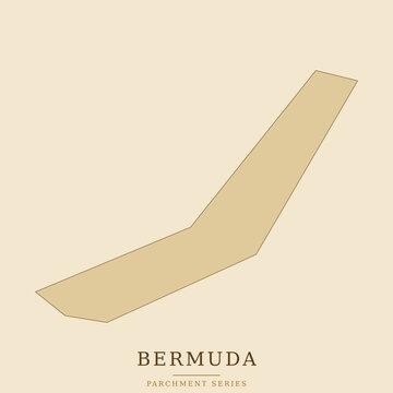 Bermuda map shape in a parchment toned vector illustration with a light beige background and text below islands triangle geography cartography