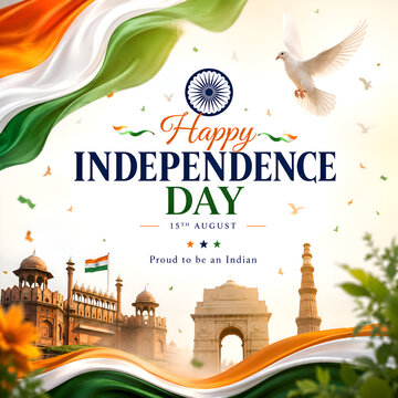 Indian Independence Day Celebration Poster with National Flag