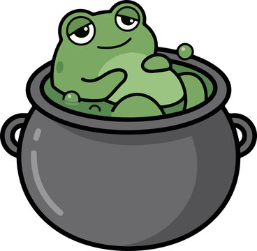 Frog sitting in cauldron Halloween clipart cute cartoon witch character