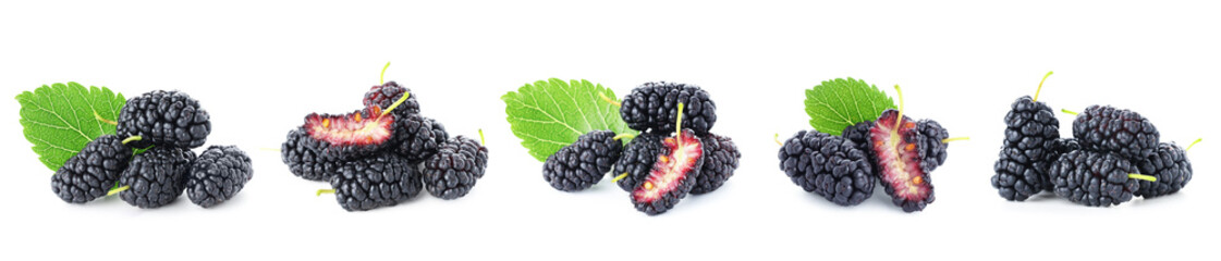 Sweet fresh mulberries isolated on white, set © New Africa