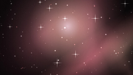 A dreamy pink cosmic background featuring sparkling stars a soft radiant glow and a beautifully blurred nebula texture ideal for magical designs and presentations © rabiyastore