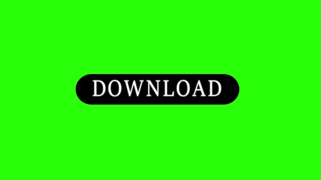 black download button animated icon on green black chroma key background, call to action UI graphic element.