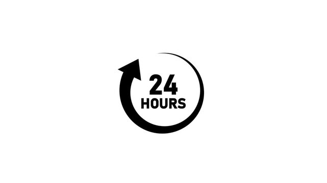 24 hours circular arrow icon representing continuous service, round-the-clock support, availability, business operations, time management, customer service, and nonstop assistance.