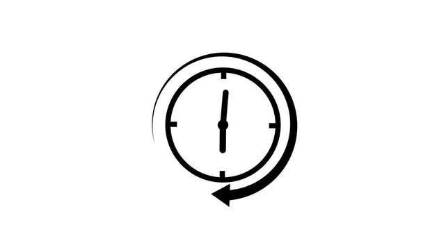 Analog Clock Animation with Rotating Hands, Time Indicator Icon, Countdown Timer, Modern Line Design, Green Screen Background, Motion Graphic for Video .