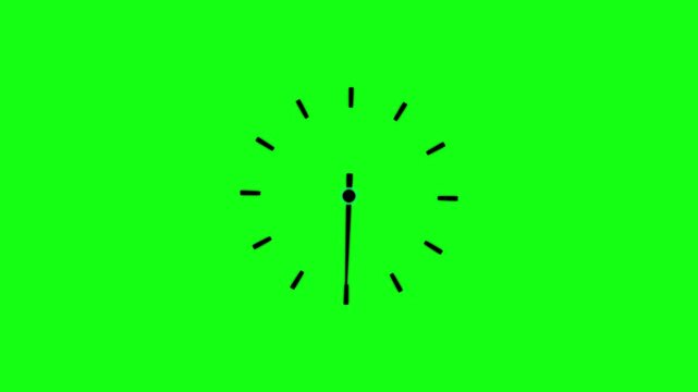 Minimal Analog Clock Animation with Rotating Hands, Time Indicator Icon, Countdown Timer, Modern Line Design, Green Screen Background, Motion Graphic for Video .
