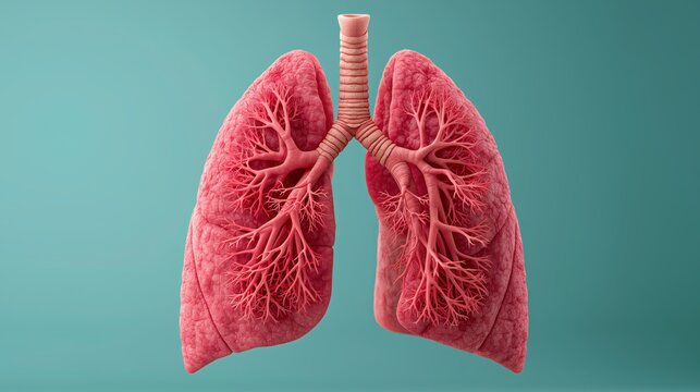 Detailed hyper realistic rendering of human lungs with branching airways