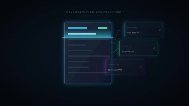 Intelligent OCR Document Scan Animation with Data Extraction and Artificial Intelligence Interface