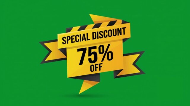 Special discount seventy five percent off yellow banner animation a promotional banner displaying