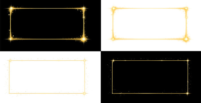 Elegant Golden Glowing Rectangular Frames with Sparkles and Light Effects