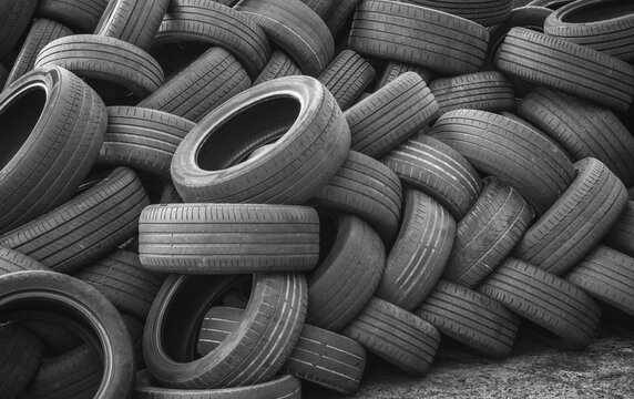Heap of discarded scrap tires highlighting recycling challenges for waste management