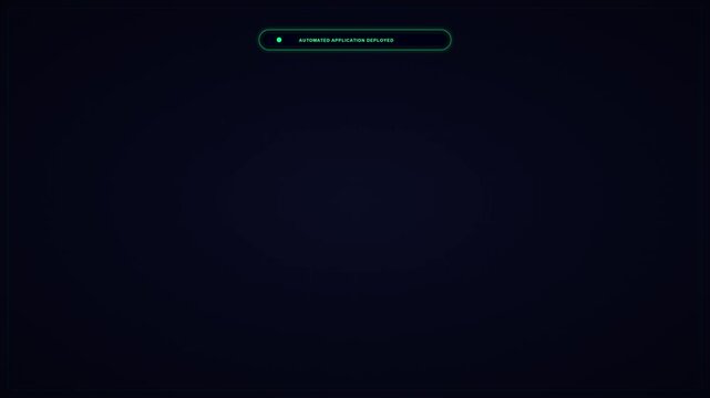 Futuristic UI Animation showing Automated Code Generation and Successful Application Deployment Process