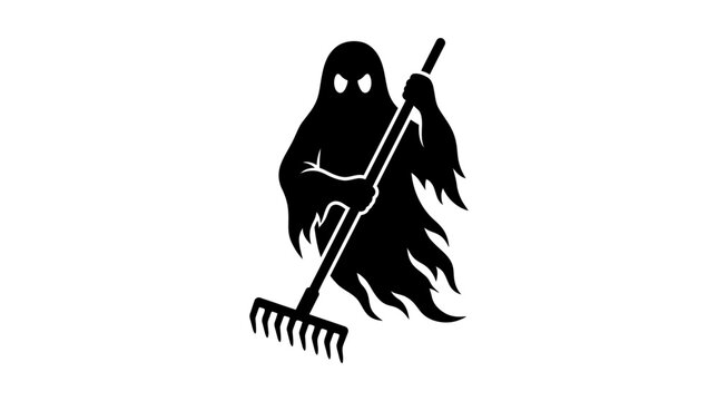 Halloween 3 Halloween ghost icons with rakes, spooky flat vector silhouettes in black and white vector
