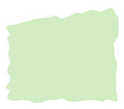 A light green rectangular piece of paper with a torn edge and a grid pattern for school and office notes or creative stationery design projects