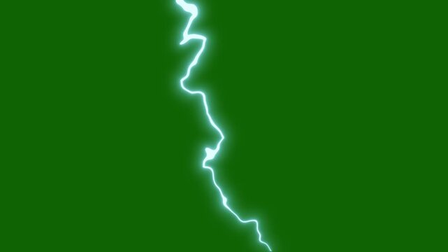 Realistic lightning strike packs, blue electrical storm over green background, lightning discharge and light effects in clouds, thunderclouds in bright flashes of lightning dark storm in 4K and UHD