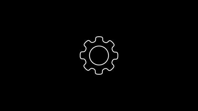 Animated Gear Settings Icon with Rotating Cogwheel, System Configuration Symbol, Software Preferences UI, Minimal Settings Interface, Technology Animation, Black Background