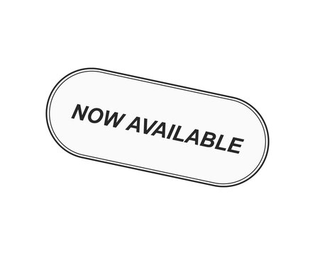Simple black and white now available label with rounded corners