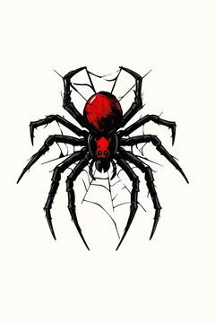 Deadly Red Back Spider with Web Illustration