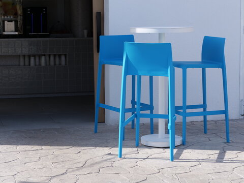 Modern Blue High Bar Chairs and Table