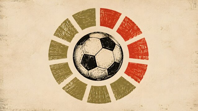 sports football loading screen with vintage woodcut soccer ball and distressed radial progress indicator

