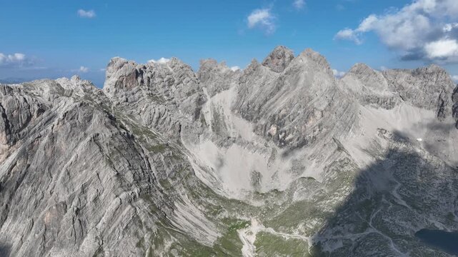 Aerial view of Lienzer Dolomites, limestone mountain range in the Alps of Austria