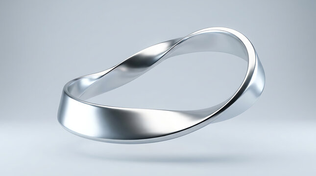Abstract chrome mobius loop floating in a clean studio environment for technology