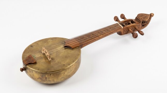 Traditional Afghan Rubab Musical Instrument Isolated on White Background