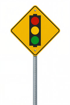 Traffic Signal Ahead Warning Road Sign Isolated on White Background
