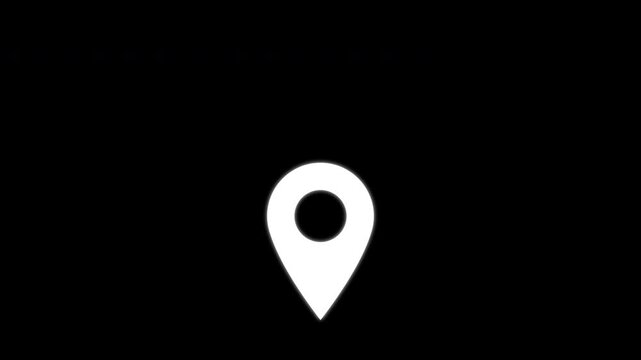 Minimalist white map pin location animation on black background, for navigation and, travel ui