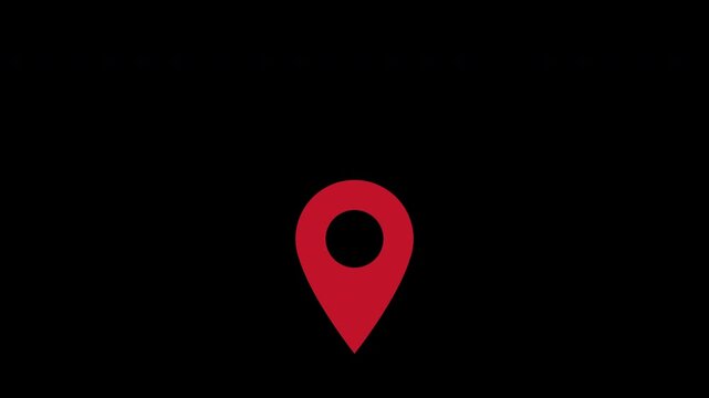Red map location pin animation on black background, for navigation and, gps concepts