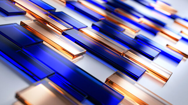 Abstract Geometric Background of Blue and Gold Glass Bars