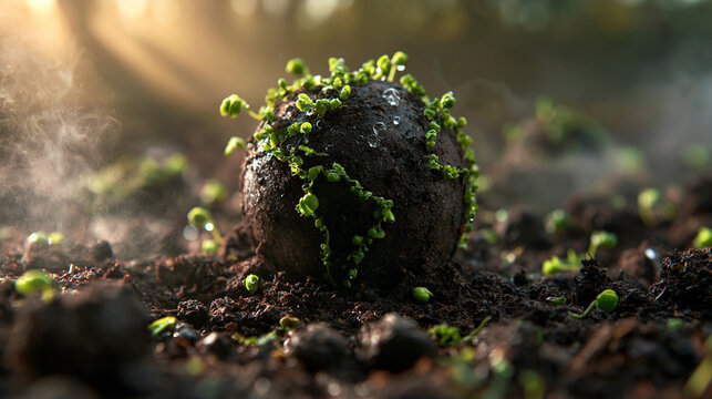 Soil Planet Globe Covered with Growing Green Sprouts