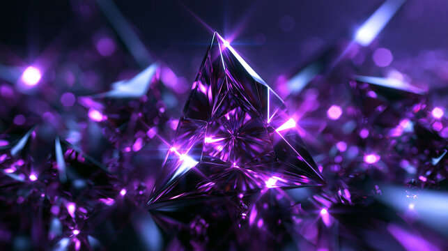 Sparkling Purple Gemstone Crystal Pyramid Glowing with Light