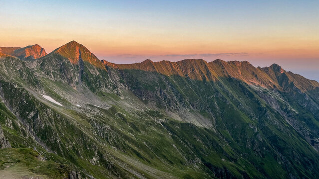 sunset in the Mountains from Vistea Saddle, Fagaras Mountains, Romania 