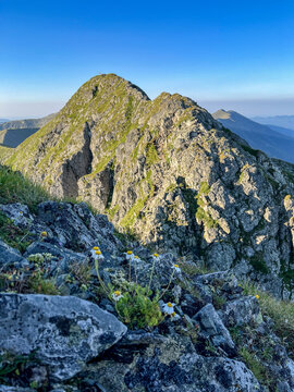 mountain landscape with blue sky, Moldoveanu Peak, Fagaras Mountains, Romania 