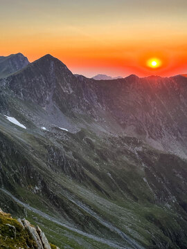 sunset in the Mountains from Vistea Saddle, Fagaras Mountains, Romania 