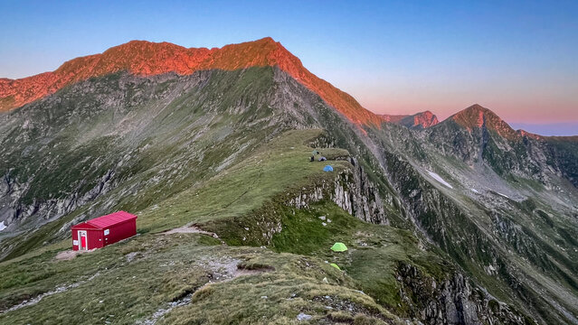 high mountain landscape, sunrise from Vistea Saddle, Fagaras Mountains, Romania 