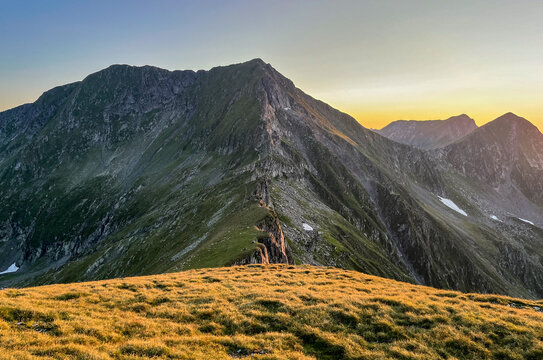 sunset in the mountains, Vistea and Moldoveanu Peaks, Fagaras Mountains, Romania 