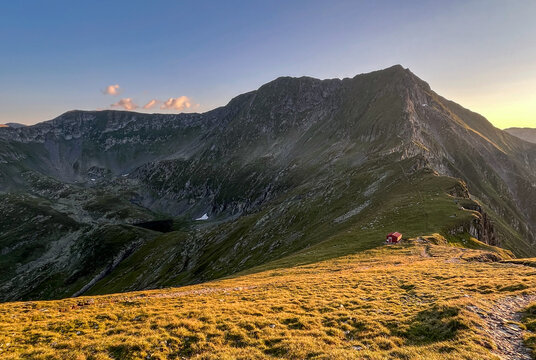 sunset in the mountains, Vistea and Moldoveanu Peaks, Fagaras Mountains, Romania 
