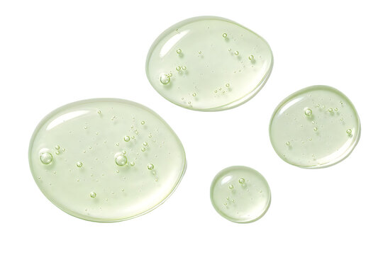 Clear cosmetic liquid gel drops infused with tiny air bubbles isolated on transparent background perfect for skincare advertisements and pharmaceutical marketing materials design.
