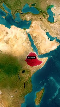 Ethiopia Highlighted with Location Pin on World Map Vertical Animation