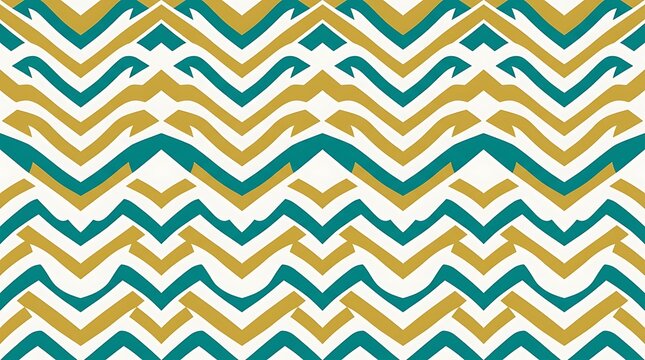Symmetric geometric chevron pattern in teal and gold