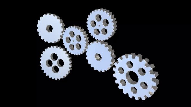 Golden glossy gear icon set animation horizontal all the video with realistic 3d mechanical symbols