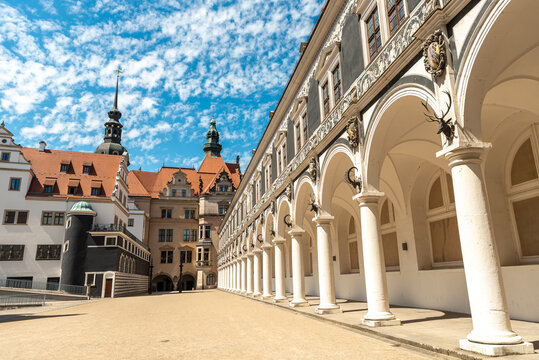 Dresden Castle residential palace and historic Stallhof courtyard with renaissance arcades, Saxony, Germany