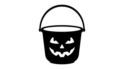 Halloween Halloween pumpkin bucket vector, black jack o lantern candy pail icon, spooky trick or treat basket silhouette for seasonal holiday design vector © MstRahela