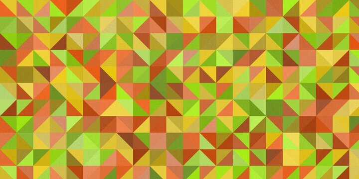 Geometric mosaic of triangles in warm and cool colors, abstract.