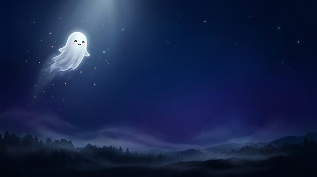 A spooky and atmospheric halloween night scene featuring a ghostly apparition illuminated by a full moon perfect for creating eerie and festive digital artwork