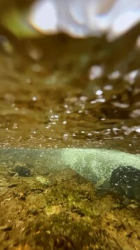 Fallbach mountain waterfall in Austria. The camera is submerged under the water