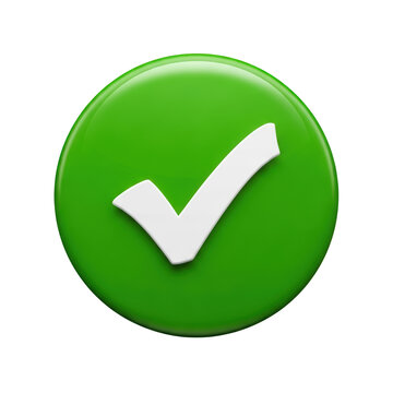 Green circle icon with white check mark symbol isolated on transparent image canvas.